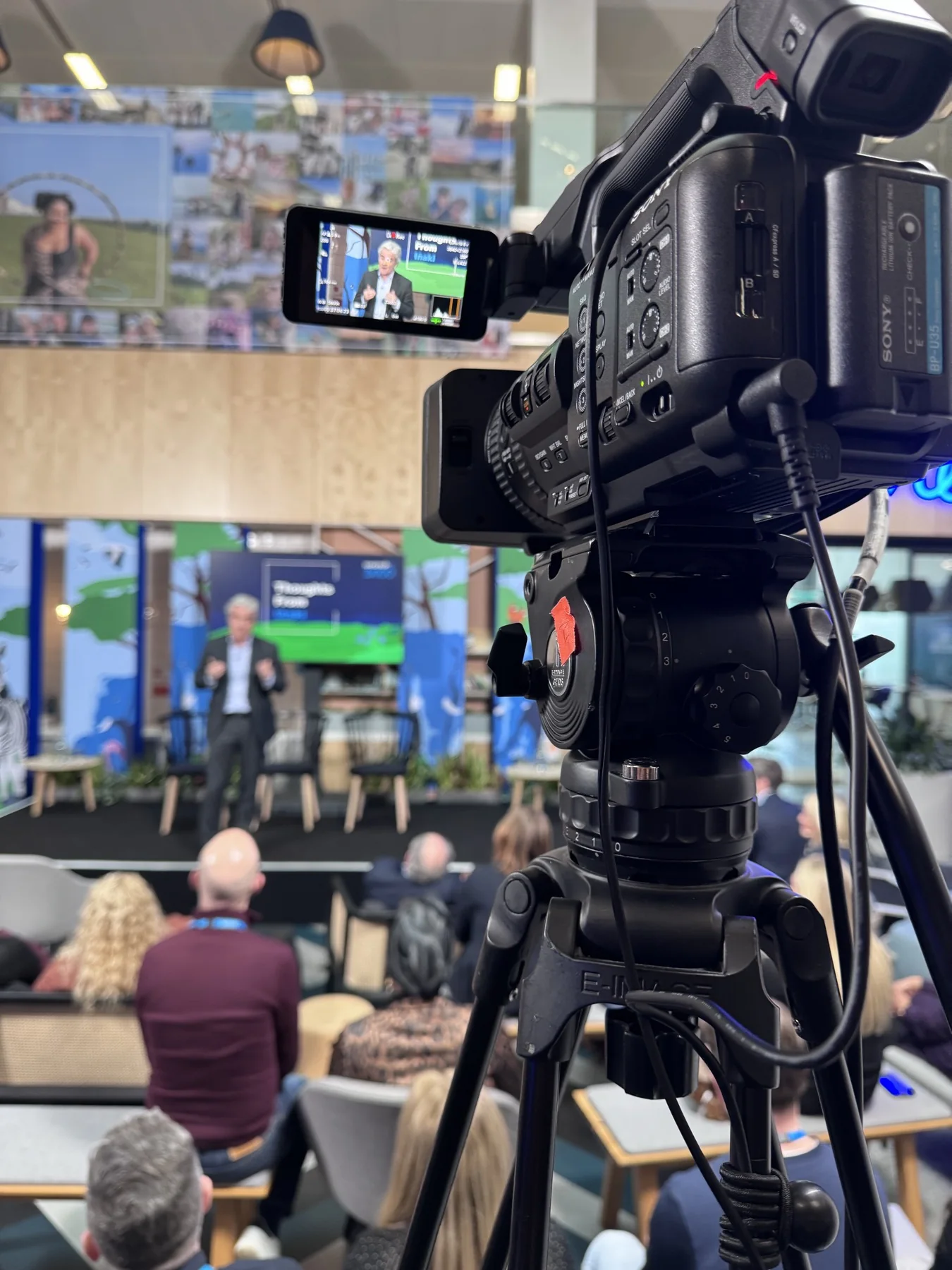 An event camera and monitor overlooking the audience and stage