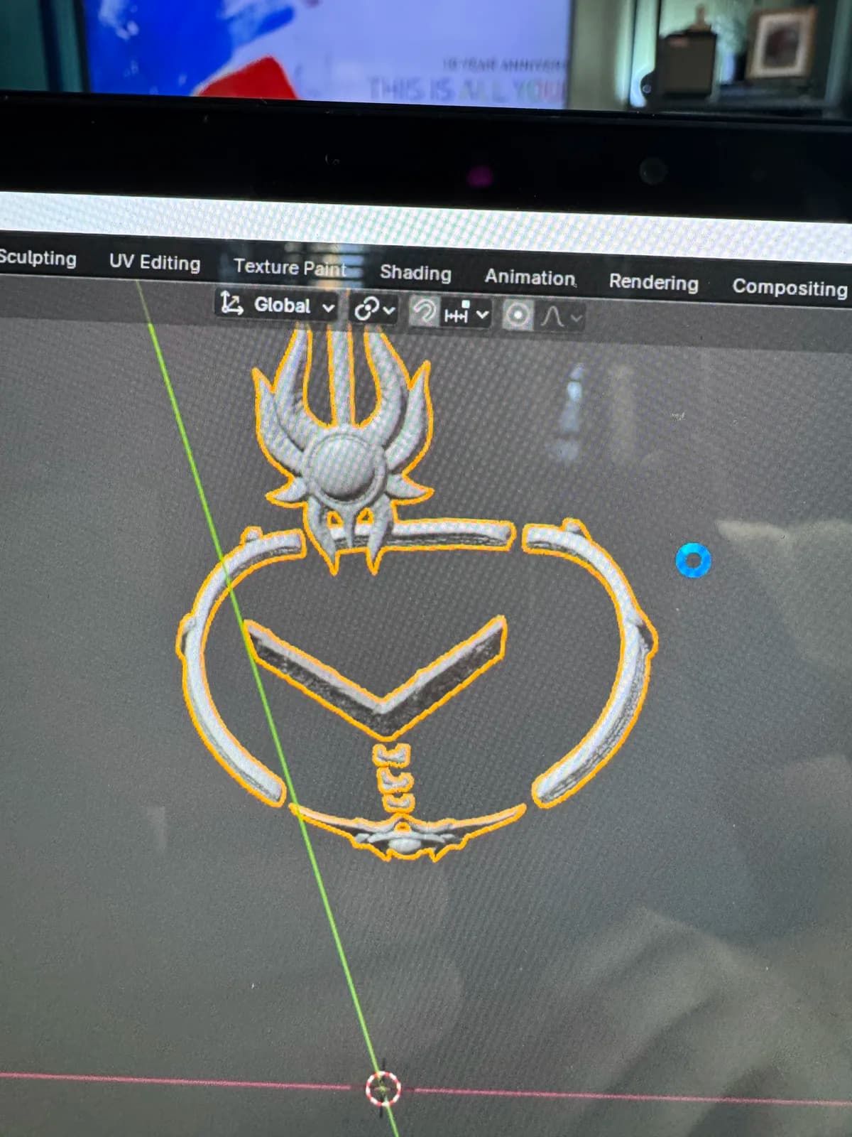 Digital model of an ornate fantasy pendant on a computer screen
