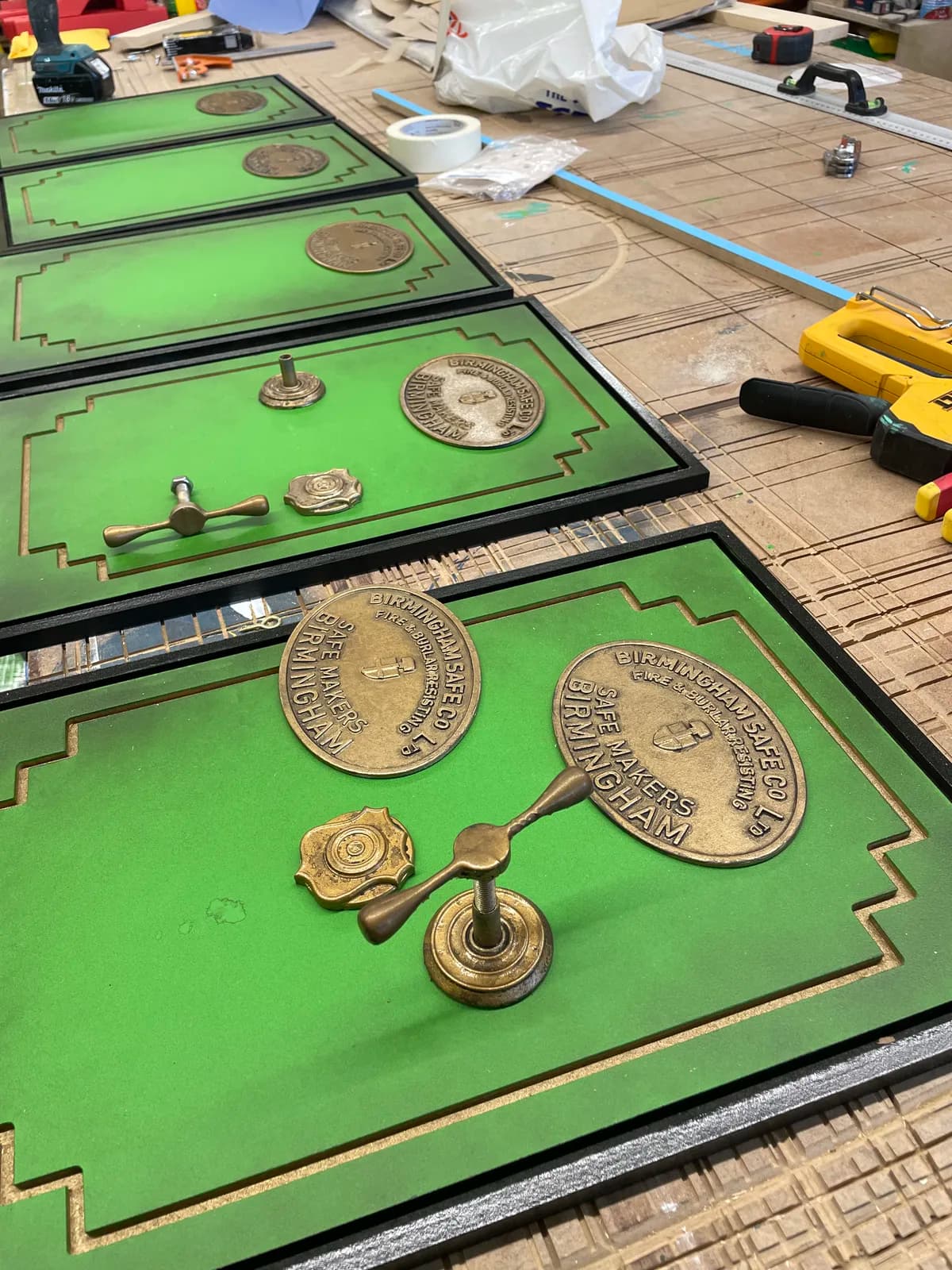 Aged brass bank fittings that never saw a foundry