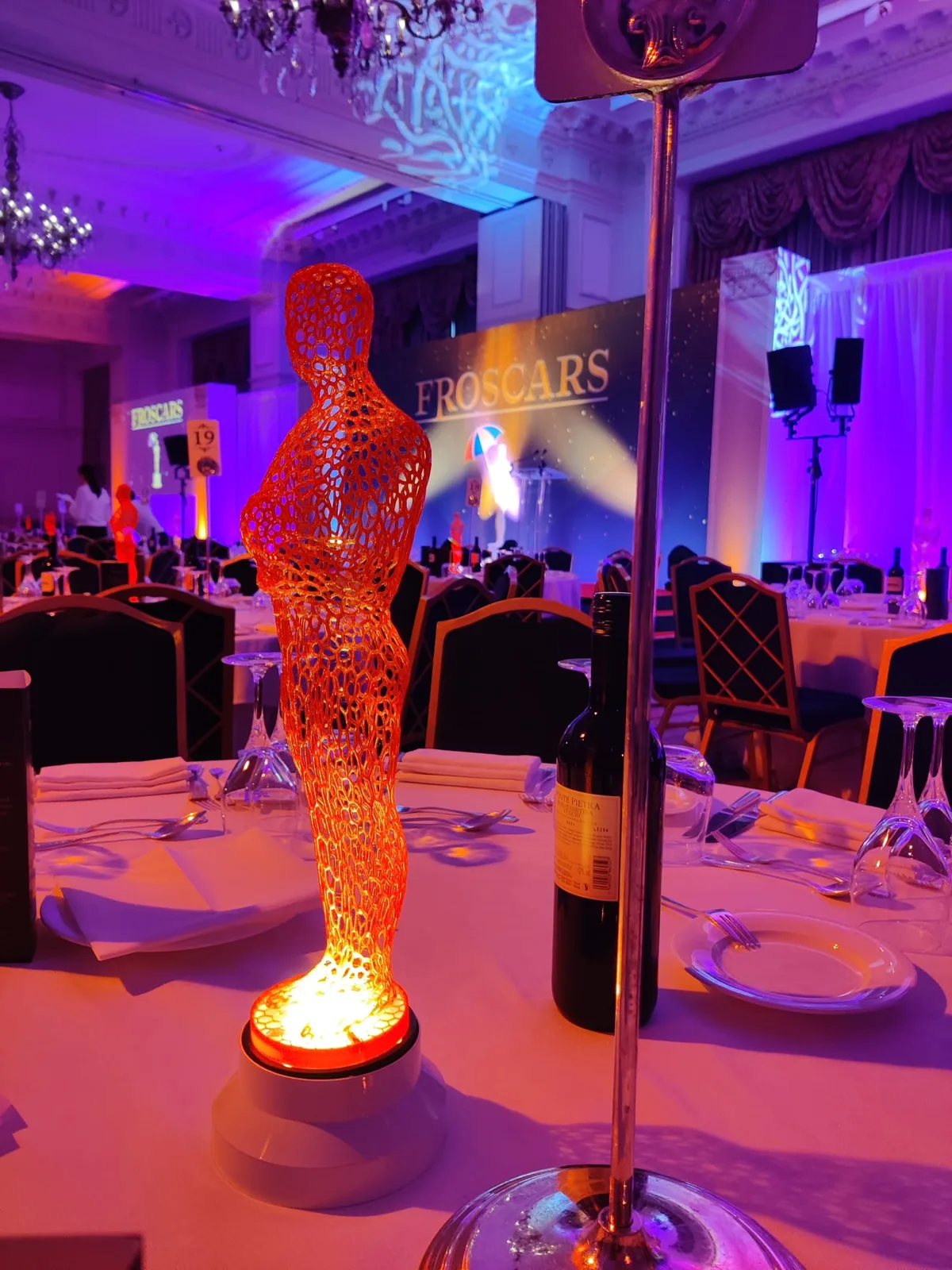 Illuminated lattice figure used as a table centrepiece at the awards dinner