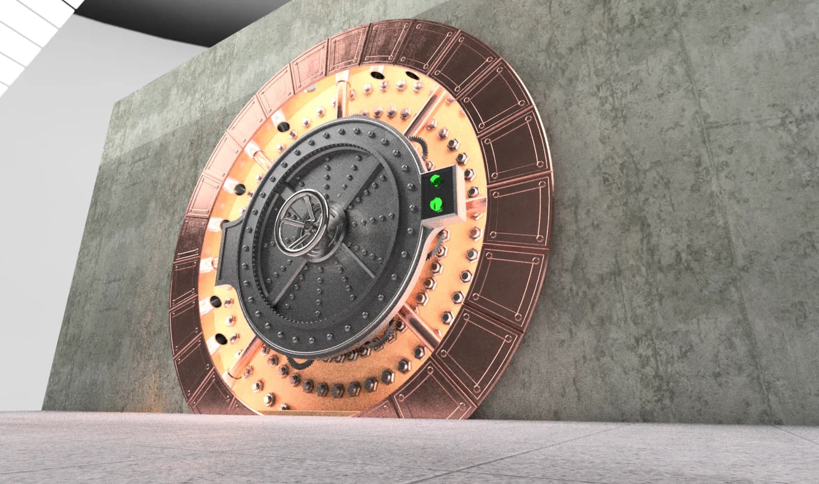 Digital rendering of the vault-door design in a concrete wall